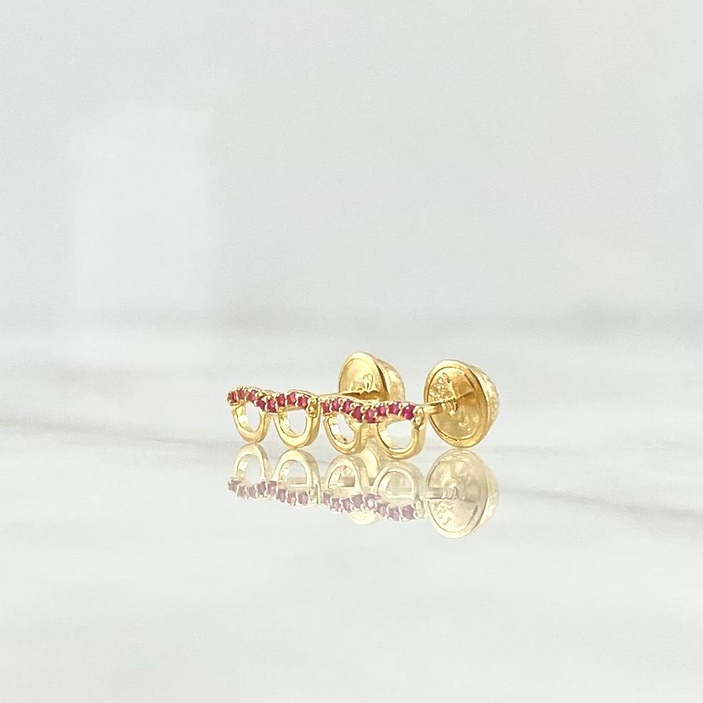 Stud Earrings Glasses 0.65gr / 3.6mm Fuchsia Zircons 18K Yellow Gold ©