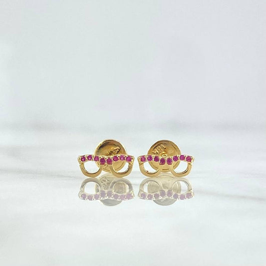 Stud Earrings Glasses 0.65gr / 3.6mm Fuchsia Zircons 18K Yellow Gold ©