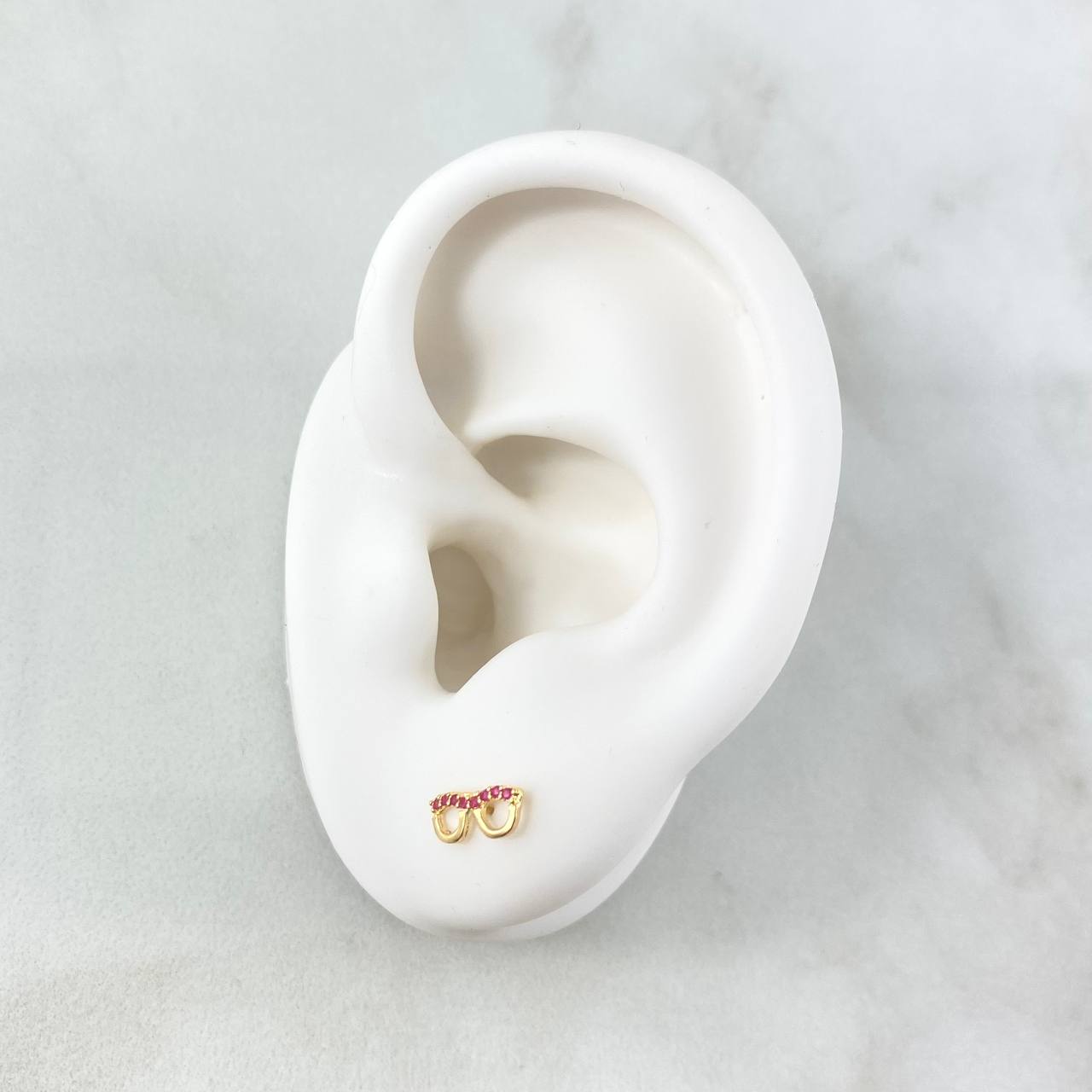 Stud Earrings Glasses 0.65gr / 3.6mm Fuchsia Zircons 18K Yellow Gold *