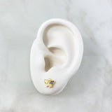 Stud Earrings Partial Butterfly 1.1gr / 6.5mm White and Blue Zircons Yellow Gold ©