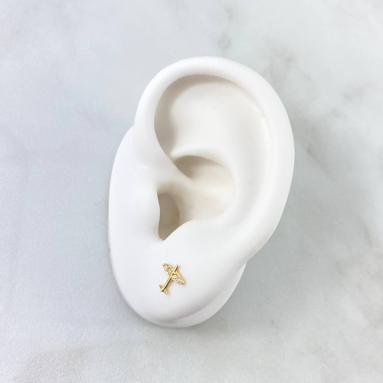 Stud Earrings Airplane 0.65gr / 7mm White Zircons Yellow Gold