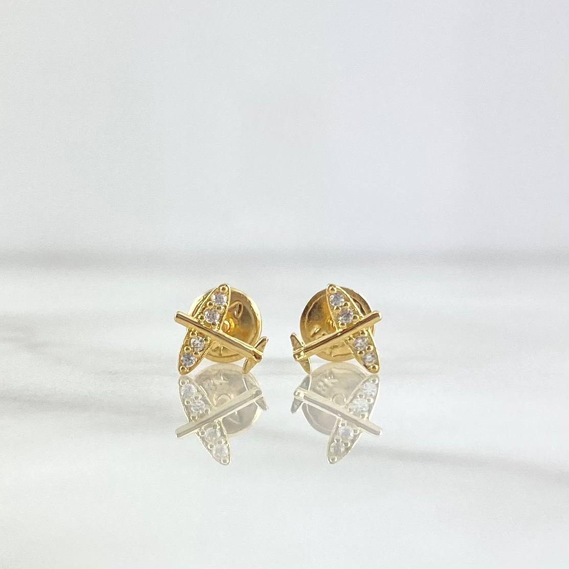 Stud Earrings Airplane 0.65gr / 7mm White Zircons Yellow Gold