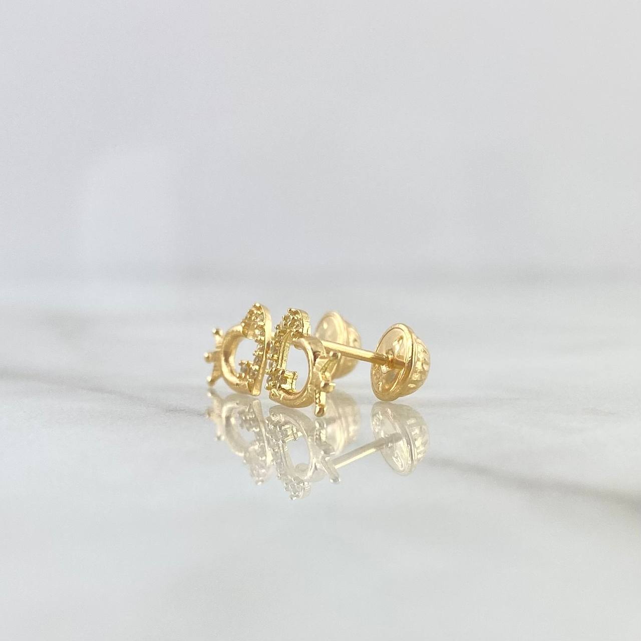 Stud Earrings Heart Crown 0.95gr / 7.5mm White Zirconia Yellow Gold ©