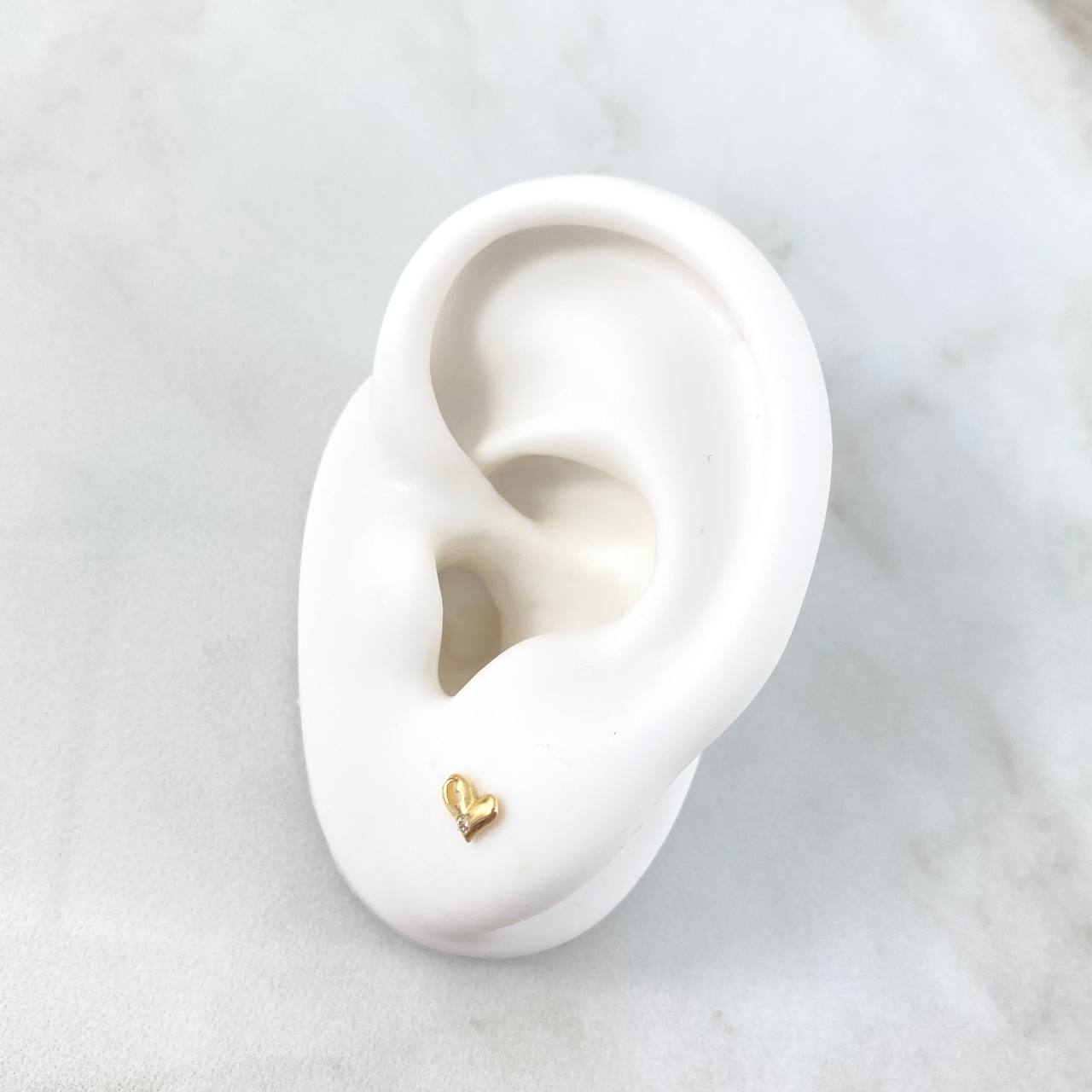 Stud Earrings Partial Heart 0.6gr / 4.5mm White Zircon Yellow Gold *