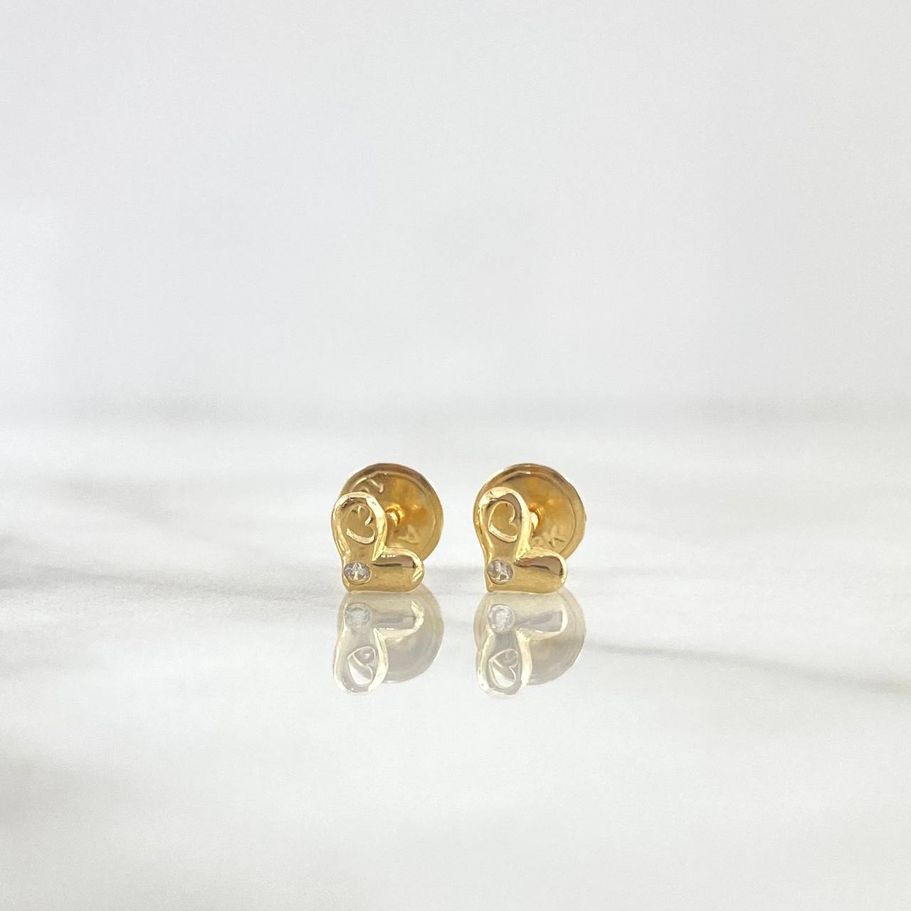 Stud Earrings Partial Heart 0.6gr / 4.5mm White Zircon Yellow Gold *