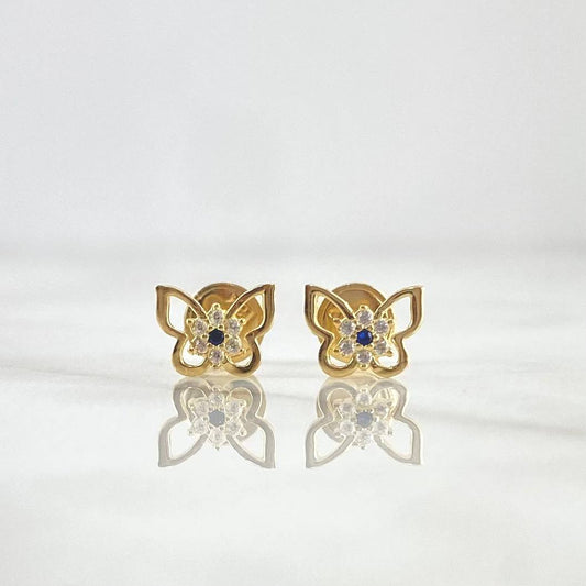 Stud Earrings Butterfly Flower Silhouette 0.8gr / 0.5cm / White Blue Zircons Yellow Gold