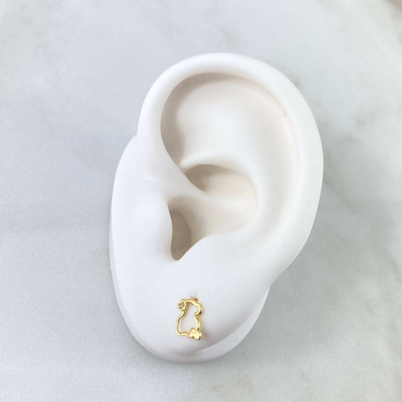 Stud Earrings Bear TS Silhouette 0.75gr / 7mm White Zircon Yellow Gold