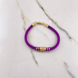 Bracelet GG 6.4gr / 17cm / Purple Rubber White Zircons Yellow Gold &
