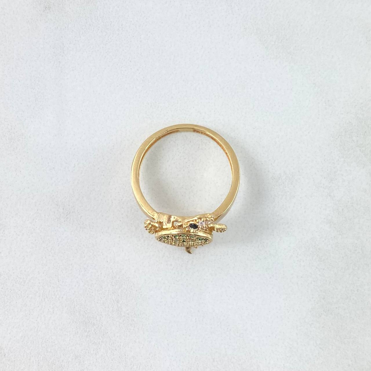 Reticulated Turtle Ring 3.65gr / Size 5 / White, Black, and Green Zircons Yellow Gold