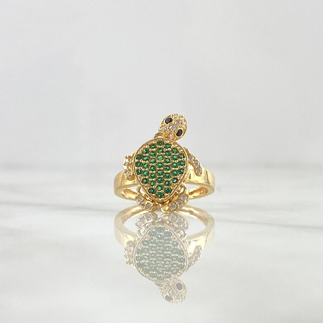 Reticulated Turtle Ring 3.45gr / Size 5 1/4 / White, Black, and Green Zircons Yellow Gold