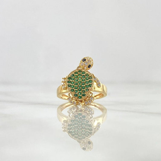 Reticulated Turtle Ring 3.45gr / Size 5 1/4 / White, Black, and Green Zircons Yellow Gold