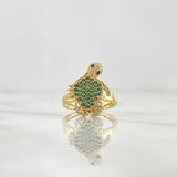 Reticulated Turtle Ring 3.45gr / Size 5 1/4 / White, Black, and Green Zircons Yellow Gold