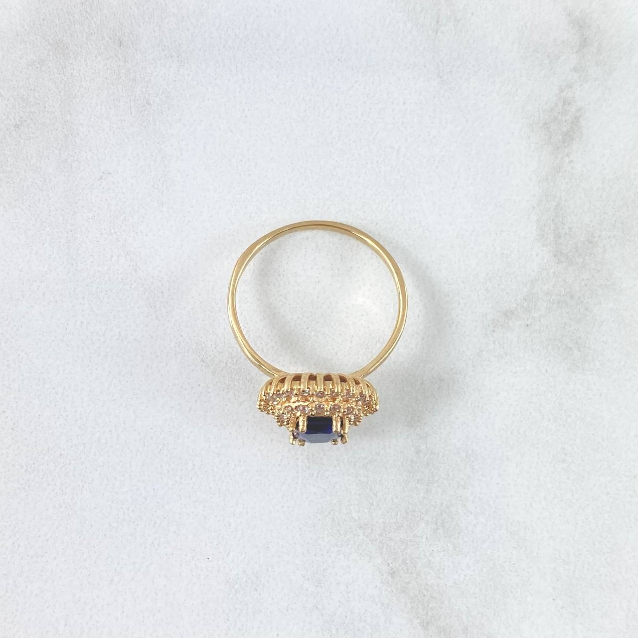 Ring Solitaire Dense Halo 3.85gr / Size 7 / White and Blue Zircons Yellow Gold