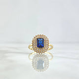 Ring Solitaire Dense Halo 3.85gr / Size 7 / White and Blue Zircons Yellow Gold