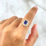 Ring Solitaire Dense Halo 3.85gr / Size 7 / White and Blue Zircons Yellow Gold