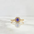 Ring Solitaire Dense Halo Mini 1.7gr / Size 7 / White and Lilac Zircons Yellow Gold