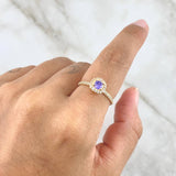Ring Solitaire Dense Halo Mini 1.7gr / Size 7 / White and Lilac Zircons Yellow Gold