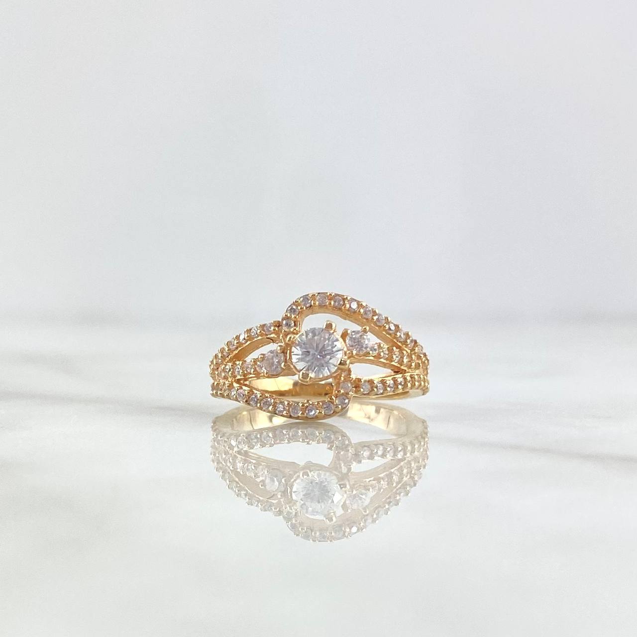 Anillo Curvas Eleganza 3.75gr / T4 1/2 / Circones Blancos Oro Amarillo (Joya)