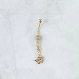 Piercing Ombligo Mariposa Silueta Colgante 0.9gr / 4cm / Circones Blancos Rosca Bola Oro Amarillo 18K (Joya) ©