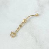 Piercing Ombligo Mariposa Silueta Colgante 0.9gr / 4cm / Circones Blancos Rosca Bola Oro Amarillo 18K (Joya) ©