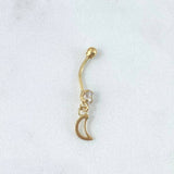 Piercing Ombligo Luna Silueta Colgante 0.65gr / 2.9cm / Circon Blanco Rosca Bola Oro Amarillo 18K (Joya)