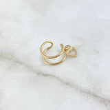 Piercing Earcuff Double Line Simulator Heart Pendant 0.8gr / 1.1cm / Yellow Gold (Jewel)