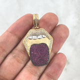 Pendant Tongue 7.9gr / 4cm / White Fuchsia Zircons Two Yellow White Golds