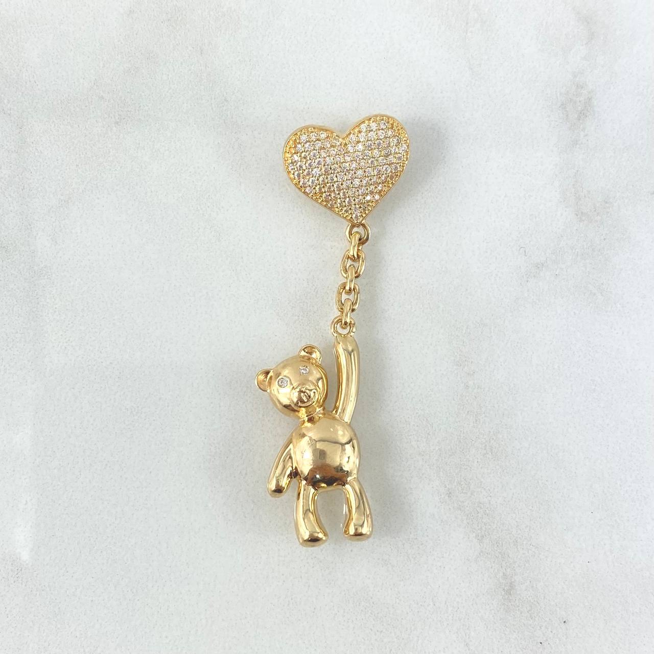 Pendant Bear Balloon Heart 7.5gr / 5.2cm / White Zircons Yellow Gold