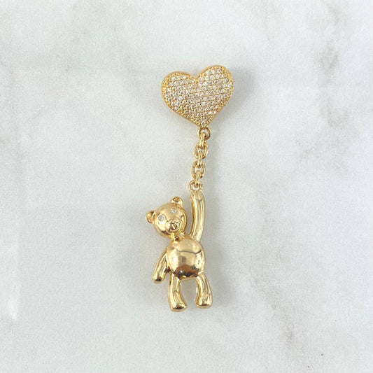 Pendant Bear Balloon Heart 7.5gr / 5.2cm / White Zircons Yellow Gold