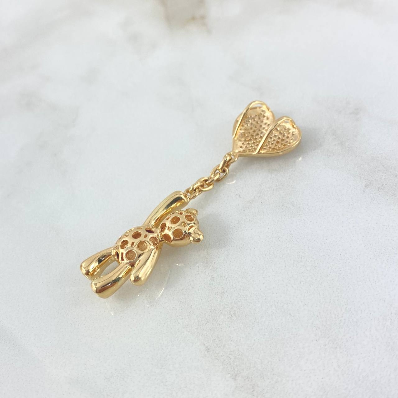 Pendant Bear Balloon Heart 7.5gr / 5.2cm / White Zircons Yellow Gold
