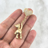 Pendant Bear Balloon Heart 7.5gr / 5.2cm / White Zircons Yellow Gold