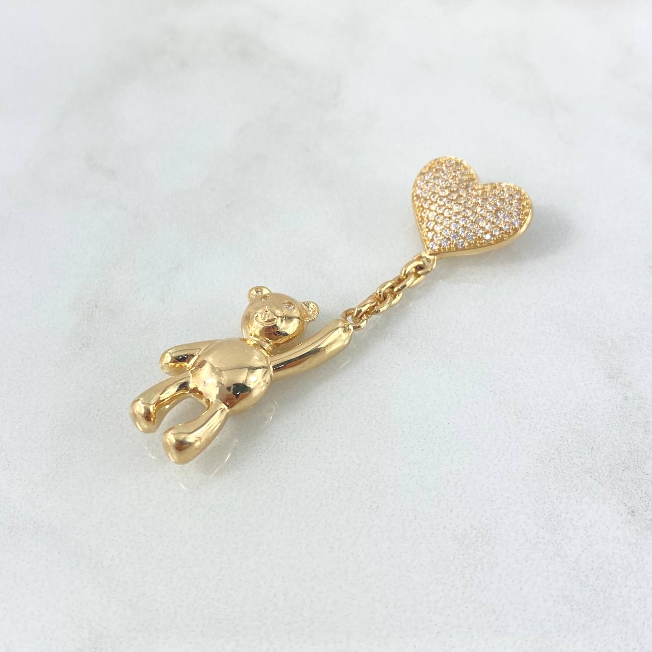 Pendant Bear Balloon Heart 7.5gr / 5.2cm / White Zircons Yellow Gold