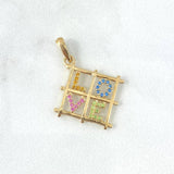 Pendant LOVE Frame 1.8gr / 2cm / Pastel Multicolored Zircons Yellow Gold