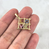 Pendant LOVE Frame 1.8gr / 2cm / Pastel Multicolored Zircons Yellow Gold