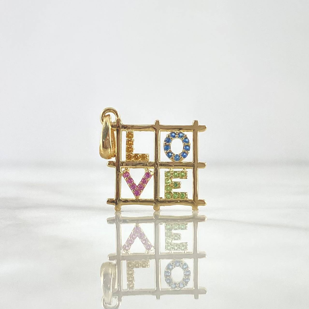 Pendant LOVE Frame 1.8gr / 2cm / Pastel Multicolored Zircons Yellow Gold