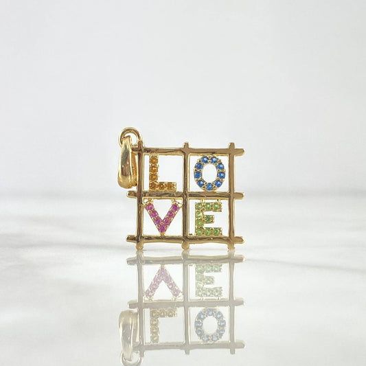 Pendant LOVE Frame 1.8gr / 2cm / Pastel Multicolored Zircons Yellow Gold