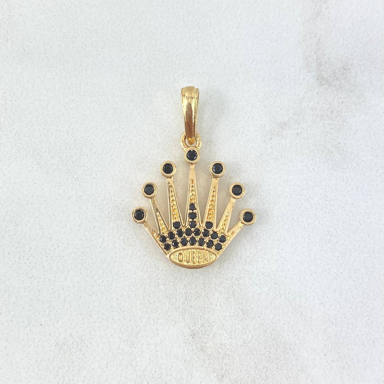 Pendant Corona 2.25gr / 2.4cm / White Black Zircons Yellow Gold