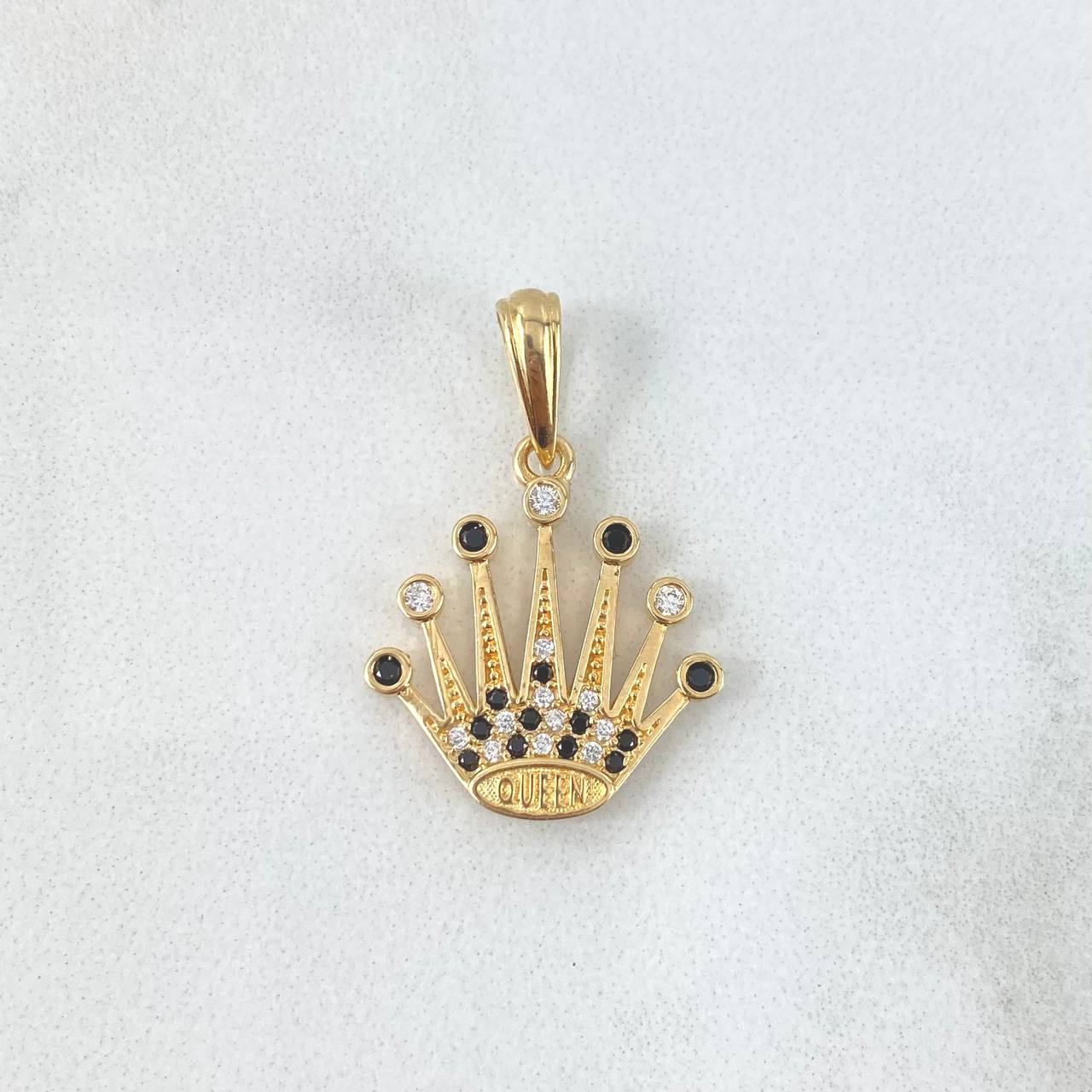 Pendant Corona 2.35gr / 2.4cm / White Black Zircons Yellow Gold