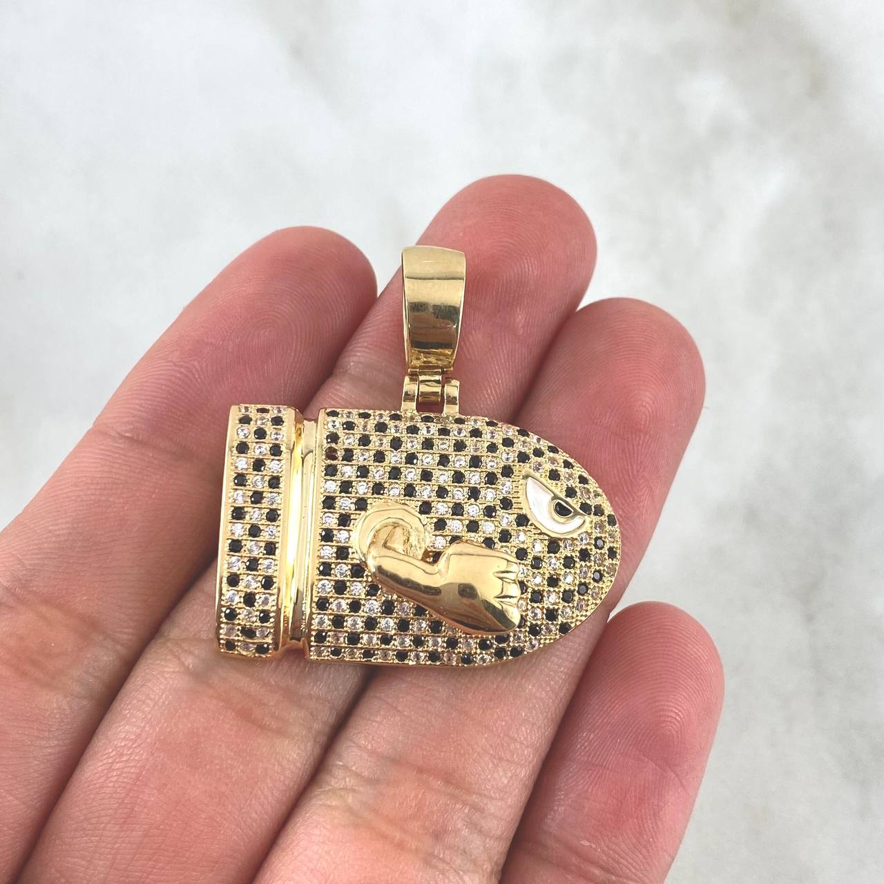 Pendant Bullet Cannon Rocket 10.8gr / 3.4cm / White Black Zircons Yellow Gold