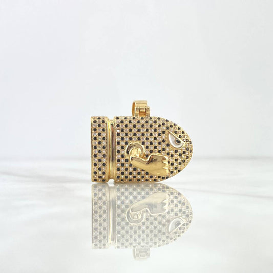 Pendant Bullet Cannon Rocket 10.8gr / 3.4cm / White Black Zircons Yellow Gold