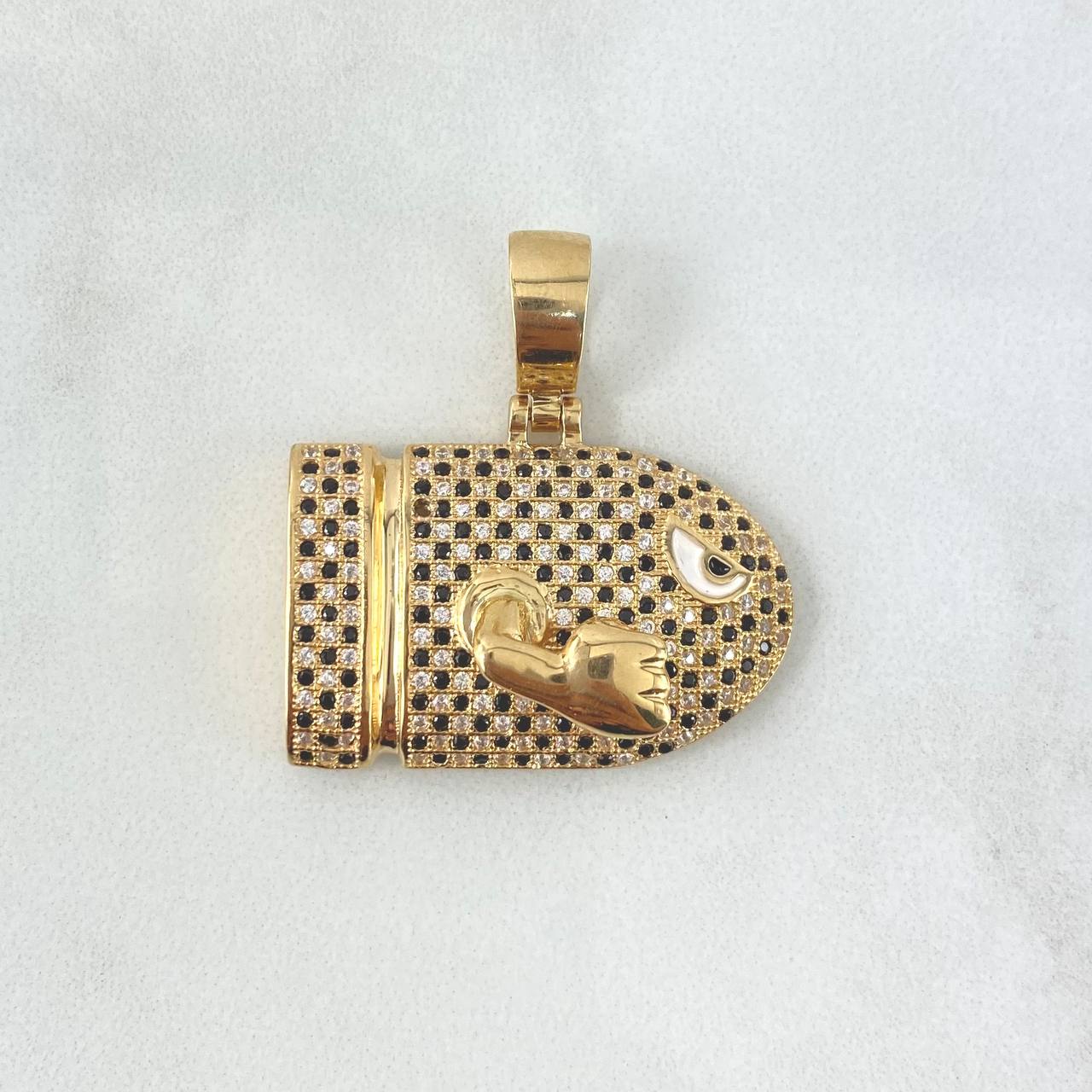 Pendant Bullet Cannon Rocket 10.8gr / 3.4cm / White Black Zircons Yellow Gold