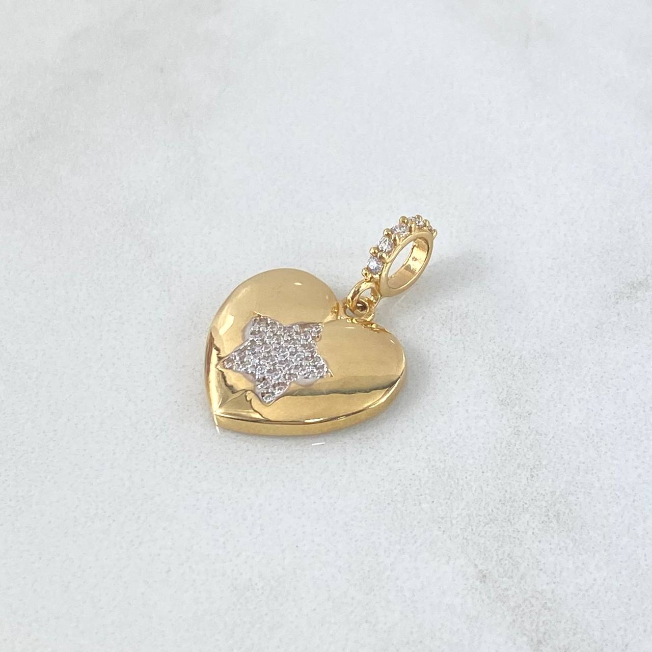 Pendant Heart Star 2.35gr / 2.5cm / White Zircons Yellow Gold