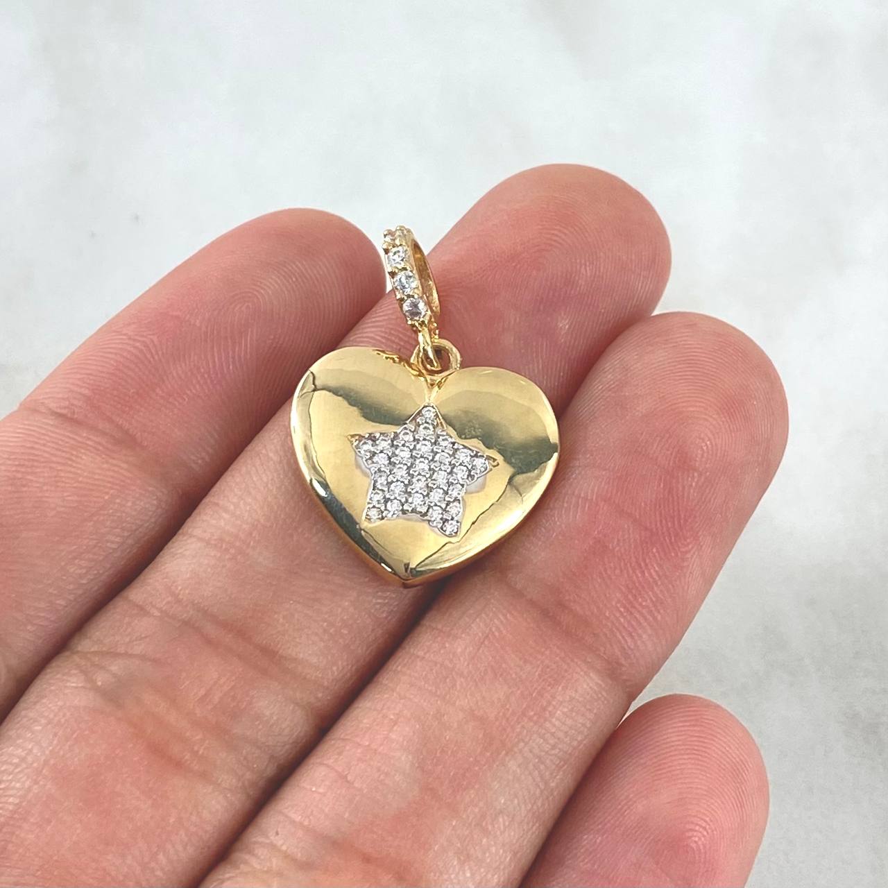 Pendant Heart Star 2.35gr / 2.5cm / White Zircons Yellow Gold