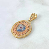 Pendant Rustic Gear Heart 6gr / 3.5cm / White Blue Fuchsia Zircons Three Golds