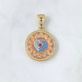 Pendant Rustic Gear Heart 6gr / 3.5cm / White Blue Fuchsia Zircons Three Golds