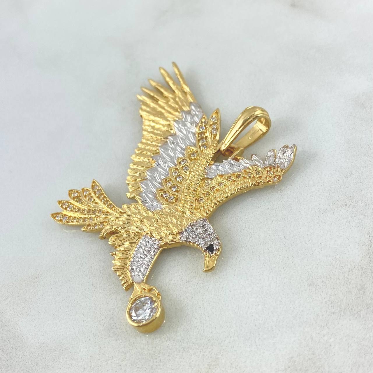 Pendant Eagle 14.4gr / 5cm / Textured White Zirconia Two Yellow and White Golds
