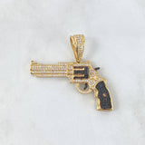 Pendant Revolver Weapon 9.5gr / 4cm / White and Black Zircons Yellow Gold ©