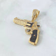 Pendant Revolver Weapon 9.5gr / 4cm / White and Black Zircons Yellow Gold ©