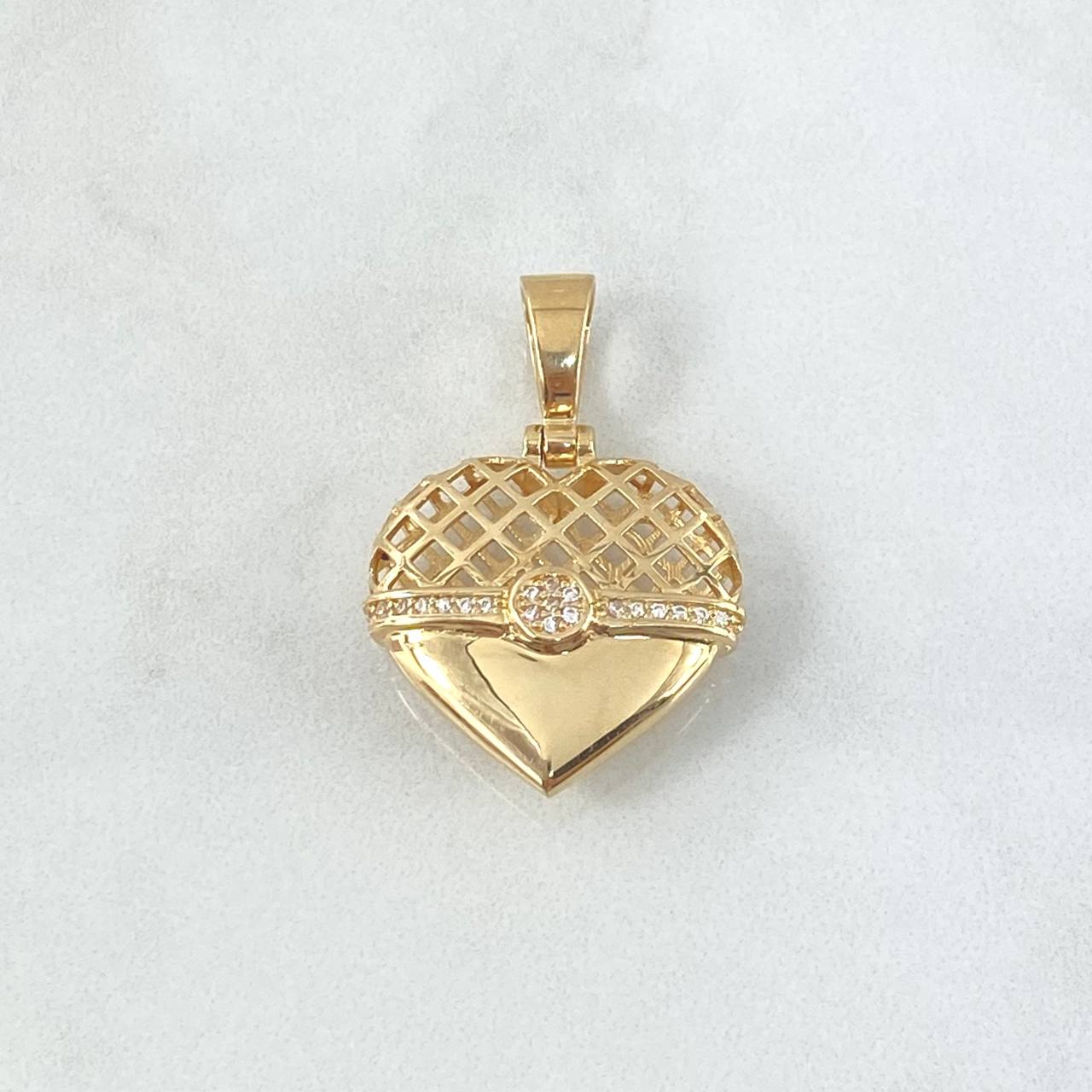 Pendant Heart Mesh Belt 6.75gr / 3.4cm / White Zircons Yellow Gold ©