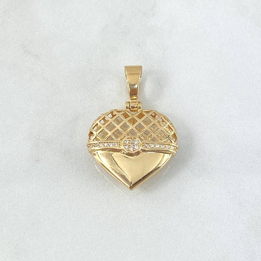 Pendant Heart Mesh Belt 6.75gr / 3.4cm / White Zircons Yellow Gold ©